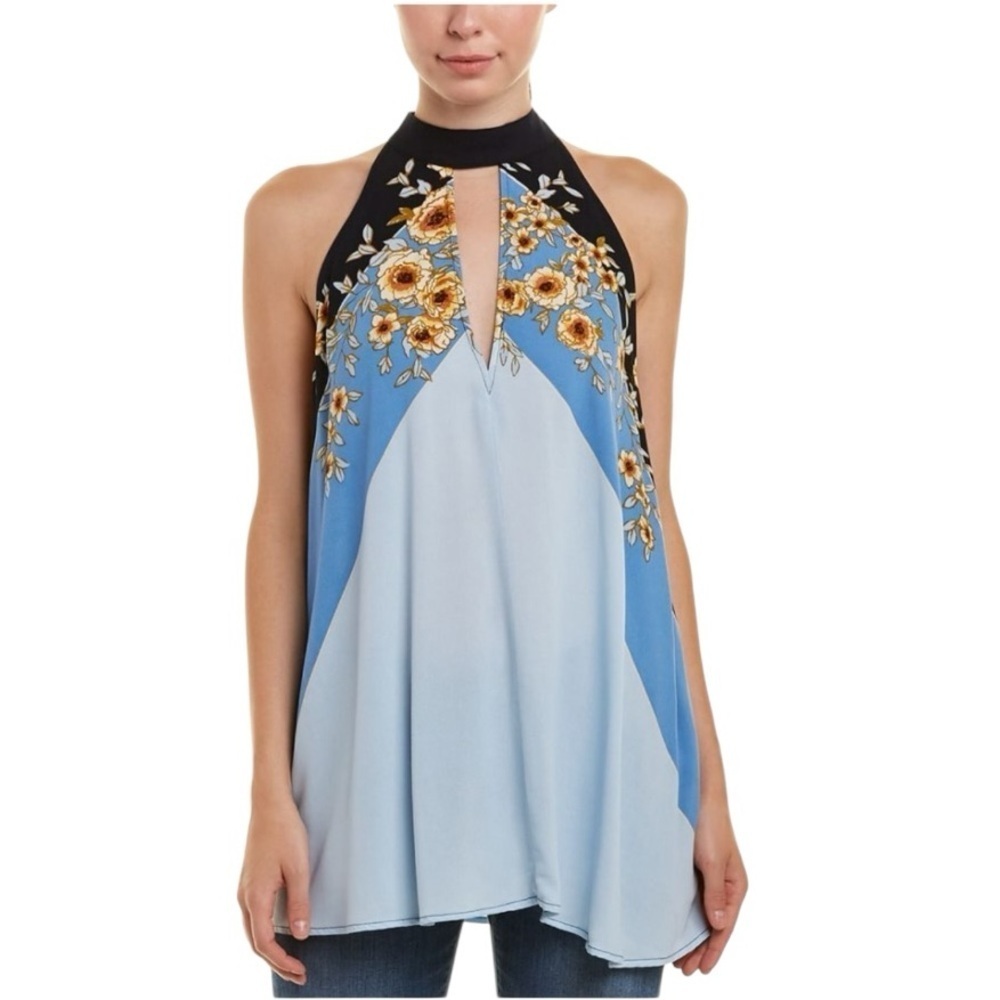 Free People Beat of My Heart Floral Sleeveless Keyhole High Neckline Halter Top